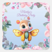 愛らしいベビーガールバタフライキッドバースデーパーティー スクエアシール (正面)