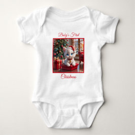 愛らしいベビーキッテンの初めてのクリスマス ベビーボディスーツ