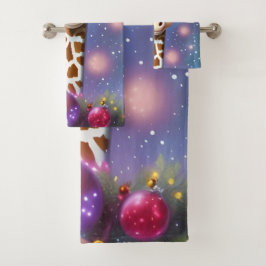 愛らしいベビーキリンとホリーとグリッター バスタオルセット