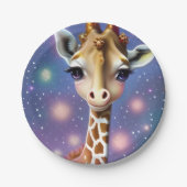 愛らしいベビーキリンとホリーとグリッター ペーパープレート (正面)