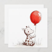 愛らしいベビーキリン赤バルーンスクエア シーズンカード (正面/裏面)