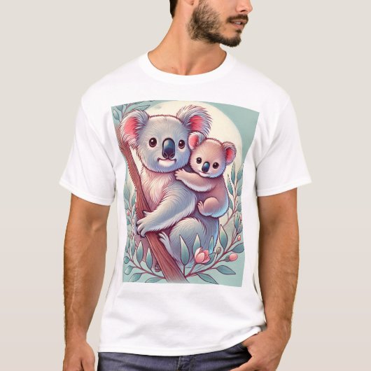 愛らしいベビーコアラとマザーTシャツデザイン Tシャツ (正面)
