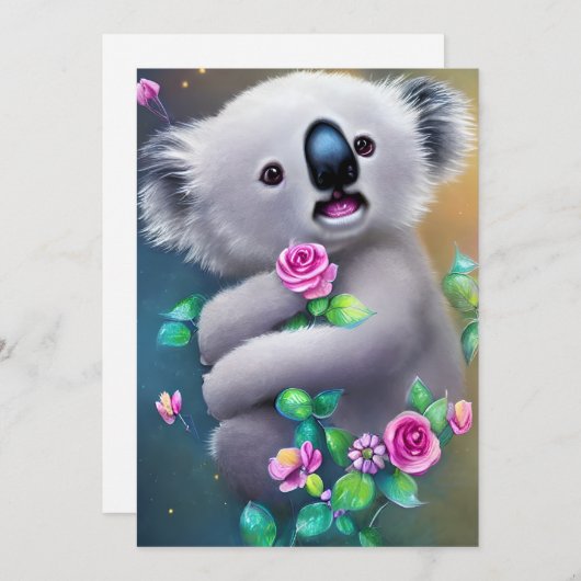 愛らしいベビーコアラクマ花付き シーズンカード (正面/裏面)