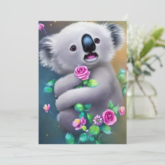 愛らしいベビーコアラクマ花付き シーズンカード (スタンド正面)