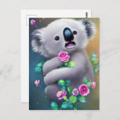 愛らしいベビーコアラクマ花付き ポストカード (正面/裏面)