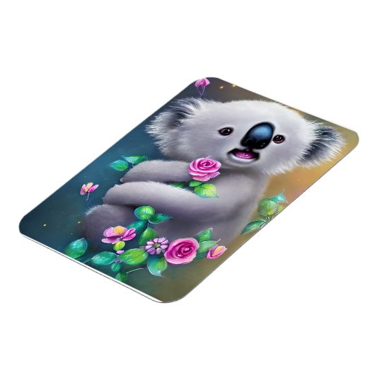 愛らしいベビーコアラクマ花付き マグネット (左側)