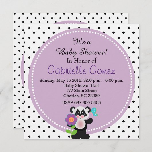 愛らしいベビーシャワーまたは誕生日カスタムパンダベア 招待状 (正面/裏面)