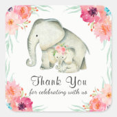愛らしいベビーゾウありがとう スクエアシール (正面)