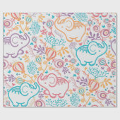 愛らしいベビーゾウと花 ラッピングペーパー (フラット)