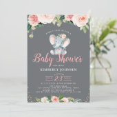 愛らしいベビーゾウのピンクのフローラの赤ちゃんシャワー 招待状 (スタンド正面)