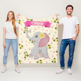 愛らしいベビーゾウ水彩フローラ フリースブランケット