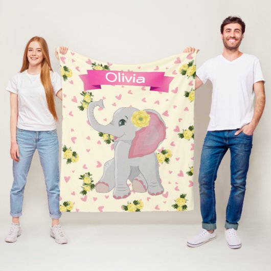 愛らしいベビーゾウ水彩フローラ フリースブランケット (インサイチュ)