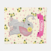 愛らしいベビーゾウ水彩フローラ フリースブランケット (正面(横))