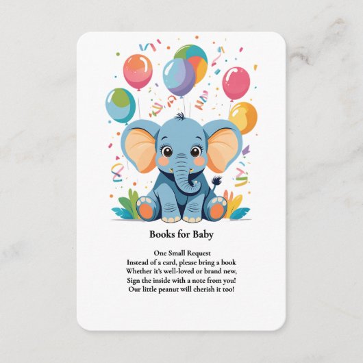 愛らしいベビーゾウ風船ベビーシャワー エンクロージャーカード (正面)
