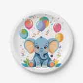 愛らしいベビーゾウ風船ベビーシャワー ペーパープレート (正面)