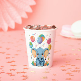 愛らしいベビーゾウ風船ベビーシャワー 紙コップ