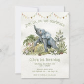 愛らしいベビーゾウ1歳の誕生日パーティー 招待状 (正面)