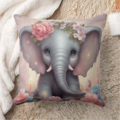 愛らしいベビーゾウ（花あり） クッション (ブランケット)