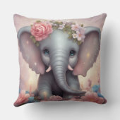 愛らしいベビーゾウ（花あり） クッション (裏面)