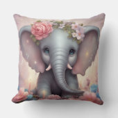 愛らしいベビーゾウ（花あり） クッション (正面)