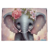 愛らしいベビーゾウ（花あり） ラージペーパーバッグ (正面)