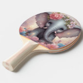 愛らしいベビーゾウ（花あり） 卓球ラケット (正面アングル)