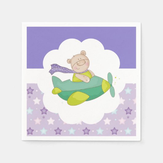 愛らしいベビーテディベアペーパーナプキン スタンダードカクテルナプキン (正面)