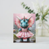 愛らしいベビーディノをピンクドレスに ポストカード (スタンド正面)