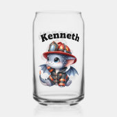 愛らしいベビードラゴンで消防士の服を着た ガラス缶 (正面)