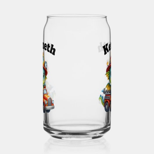 愛らしいベビードラゴン赤い消防車を運転 ガラス缶 (右)