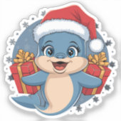 愛らしいベビードルフィン衣服大きな赤いサンタハット シール (正面)