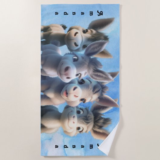 愛らしいベビードンキーファームパーソナライズされた動物 ビーチタオル (正面)