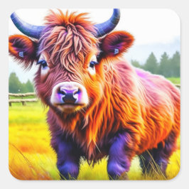 愛らしいベビーハイランドカウオンザファーム スクエアシール