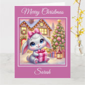 愛らしいベビーバニーアットアクリスマスコテージ カード (黄色い花)