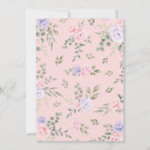 愛らしいベビーバニー&ラムピンクパープルフラワーズ サンキューカード (裏面)