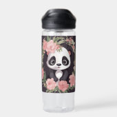 愛らしいベビーパンダのクマと花 ウォーターボトル (背面)