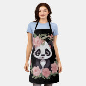 愛らしいベビーパンダのクマと花 エプロン (着用した状態)