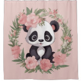 愛らしいベビーパンダのクマと花 シャワーカーテン (正面)