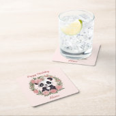 愛らしいベビーパンダのクマと花 スクエアペーパーコースター (インサイチュ)