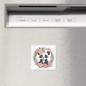 愛らしいベビーパンダのクマと花 マグネット (インサイチュ (食洗機))