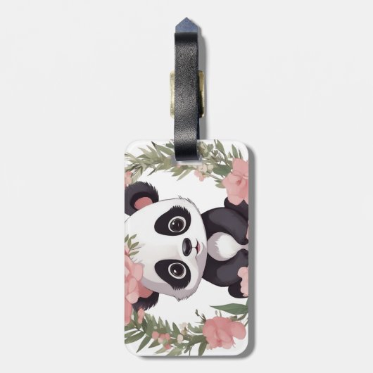愛らしいベビーパンダのクマと花 ラゲッジタグ (裏面縦)