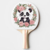 愛らしいベビーパンダのクマと花 卓球ラケット (正面)