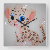 愛らしいベビーヒョウ スクエア壁時計 (正面)