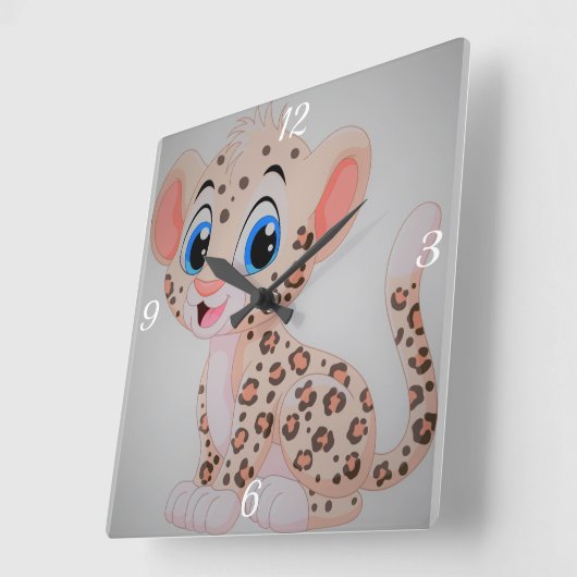 愛らしいベビーヒョウ スクエア壁時計 (傾斜)