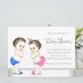 愛らしいベビーピンクとブルーツインベビーシャワー 招待状 (スタンド正面)