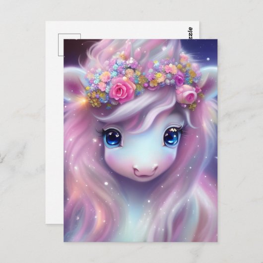 愛らしいベビーファンタジーユニコーン ポストカード (正面/裏面)