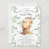 愛らしいベビーフクロウとママ赤ちゃんシャワー 招待状 (正面)