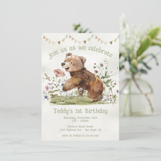 愛らしいベビーベア1st誕生日パーティー 招待状 (スタンド正面)