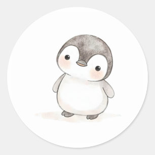 愛らしいベビーペンギンステッカー水彩プリント ラウンドシール