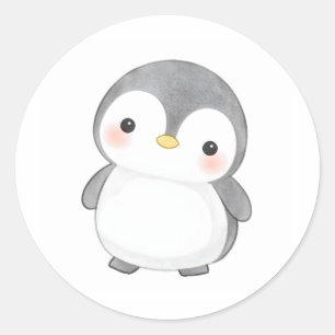 愛らしいベビーペンギンチックステッカー水彩 ラウンドシール